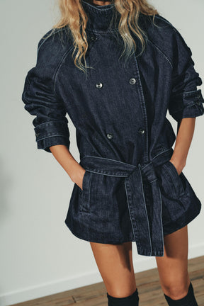 TRF BELTED DENIM MIDI JACKET - Image 2