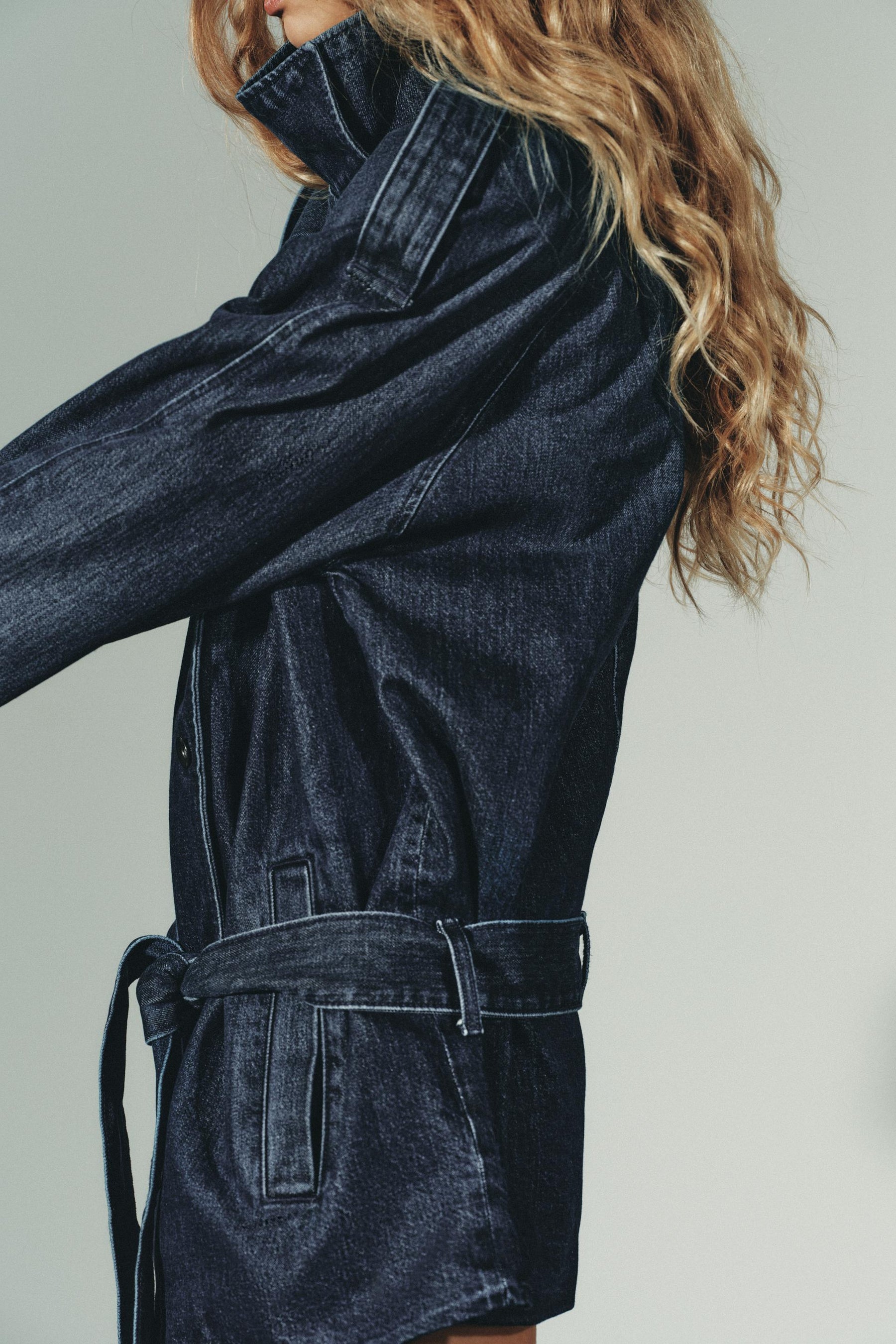 TRF BELTED DENIM MIDI JACKET - Image 7