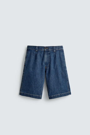 PLEATED RELAXED FIT DENIM BERMUDA SHORTS - Image 8