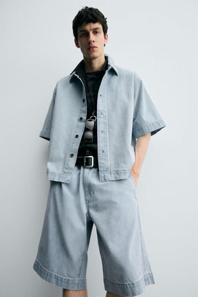 PLEATED RELAXED FIT DENIM BERMUDA SHORTS - Image 5