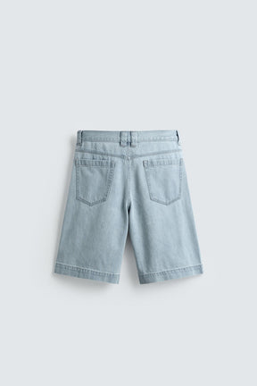 PLEATED RELAXED FIT DENIM BERMUDA SHORTS - Image 8