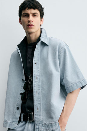 SHORT SLEEVE DENIM SHIRT - Image 5