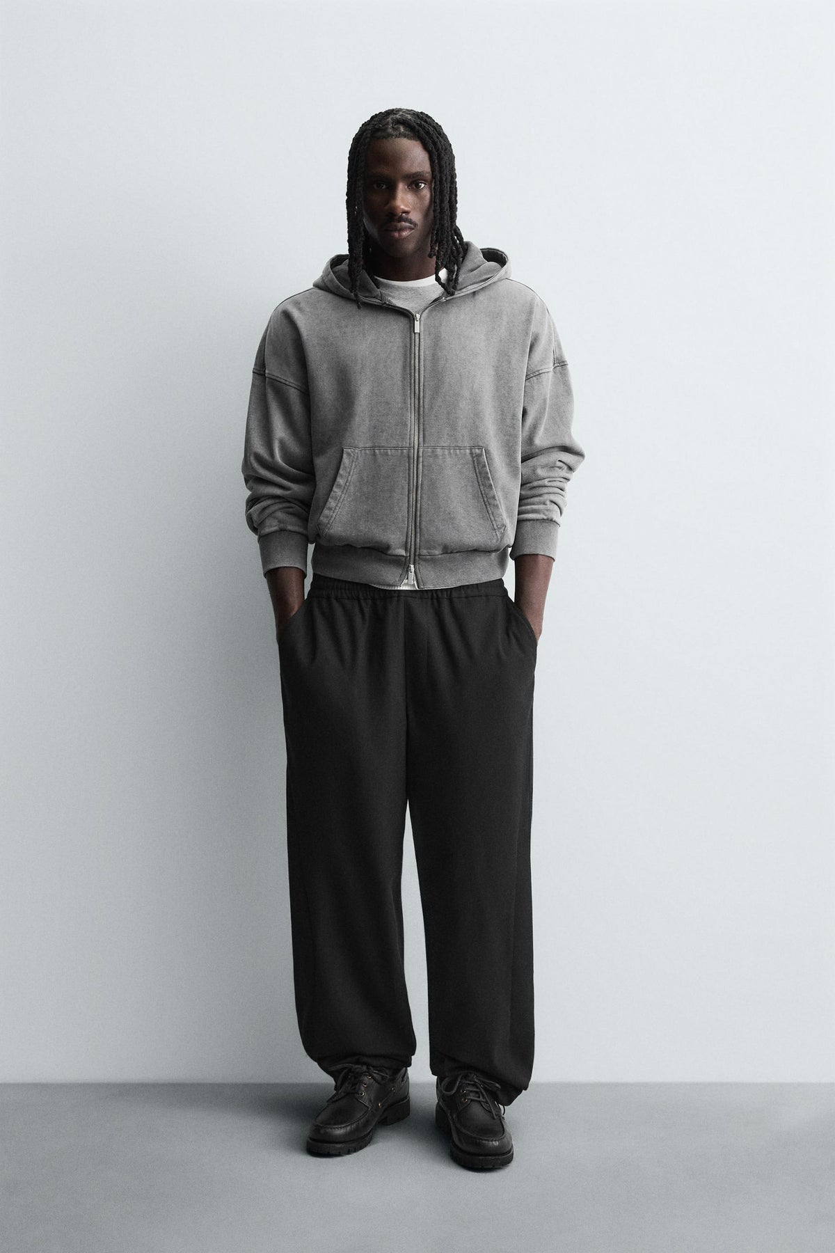 TEXTURED RELAXED FIT TROUSERS - Image 1