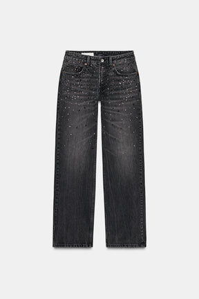 Rhinestone Straight Jeans