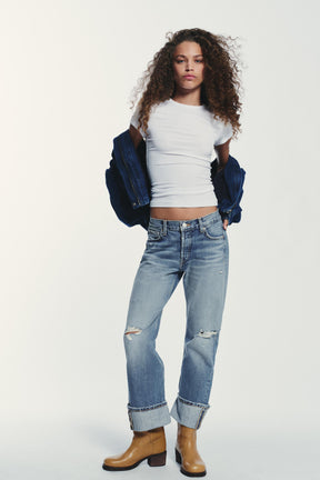RIPPED STRAIGHT MID-WAIST JEANS