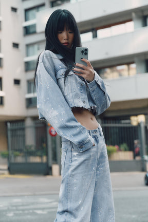 Strass Cropped Denim Jacket