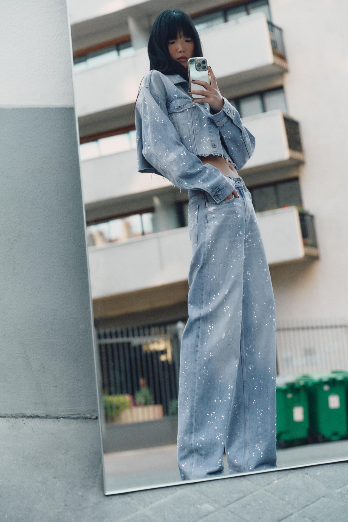 TRF STRASS CROP DENIM JACKET - Image 1