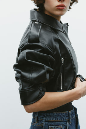 Cropped Leather Biker Jacket