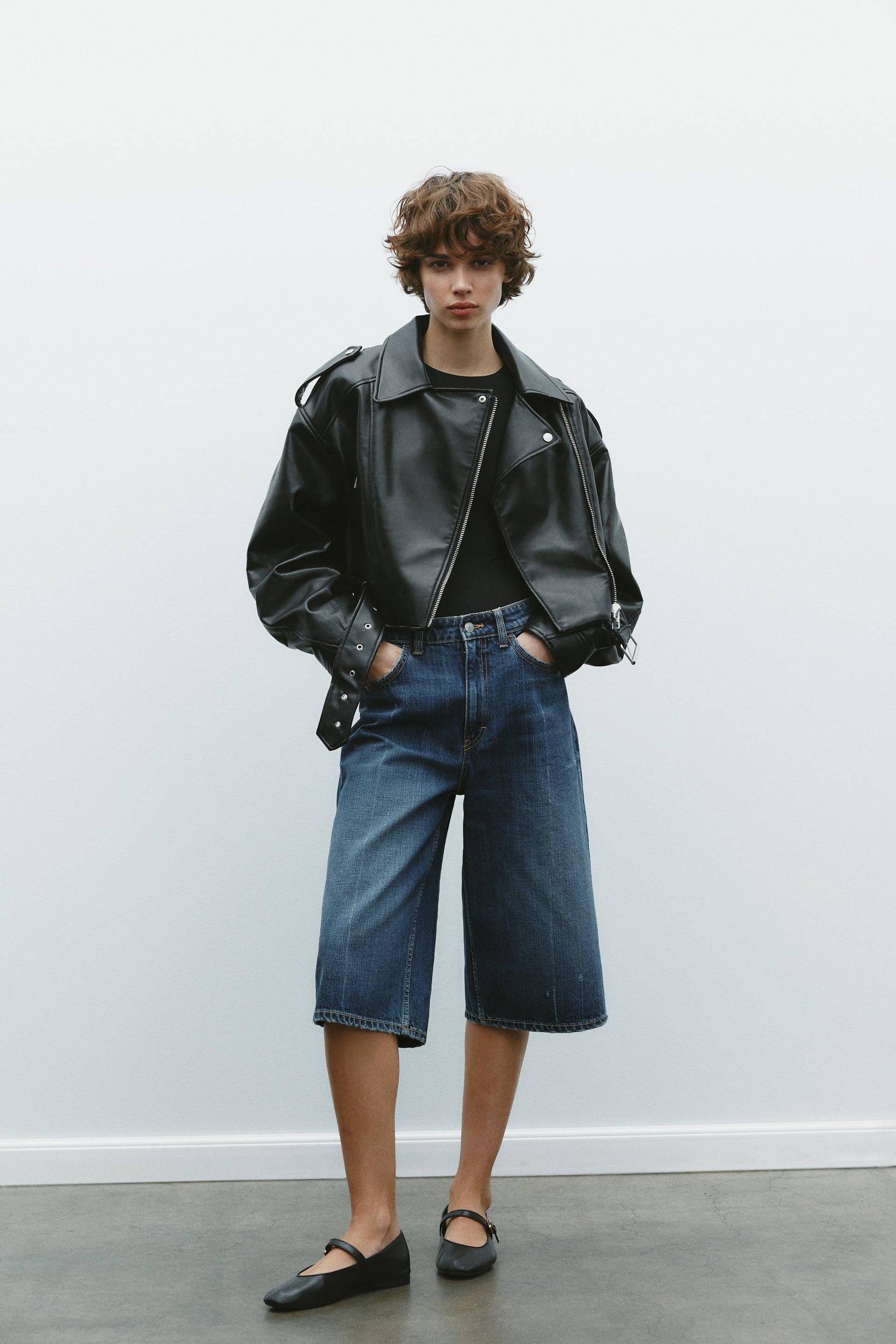 Cropped Leather Biker Jacket