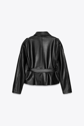 BELTED FAUX LEATHER JACKET