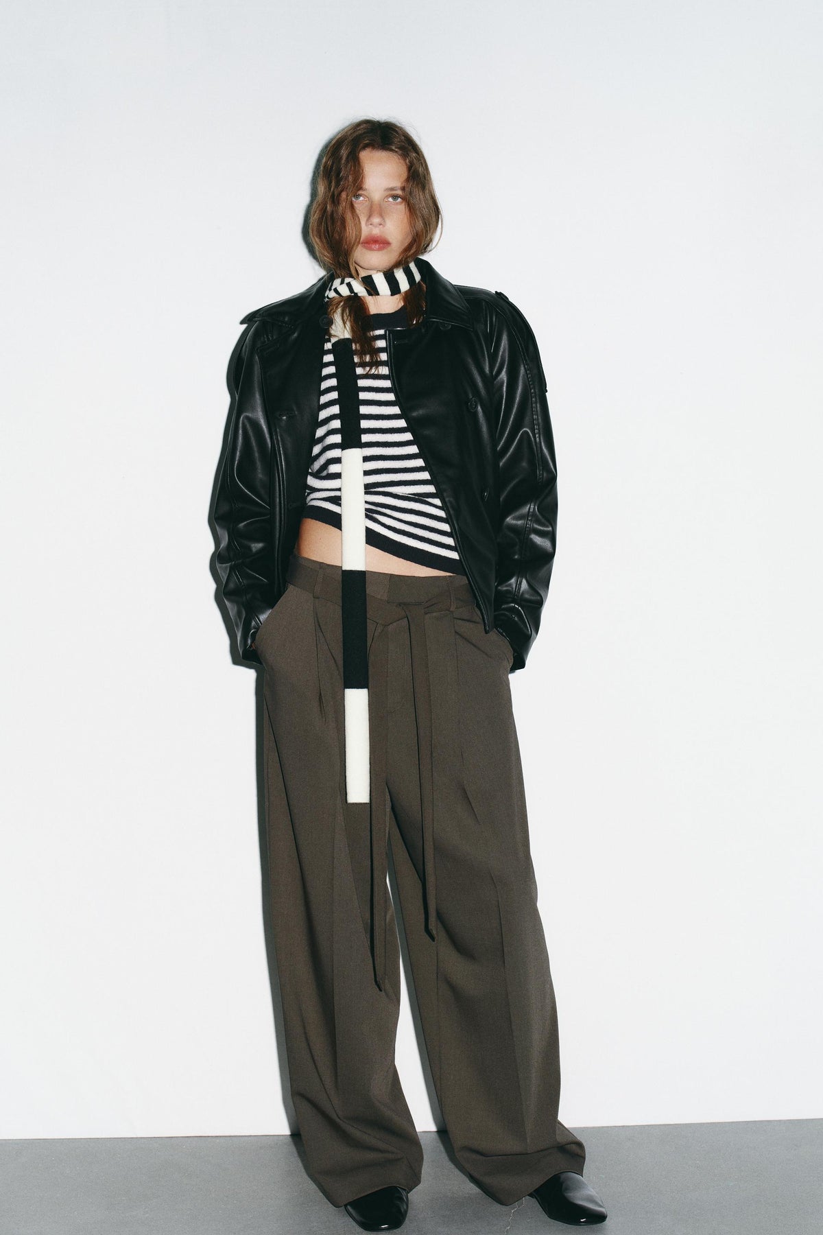 BELTED FAUX LEATHER JACKET