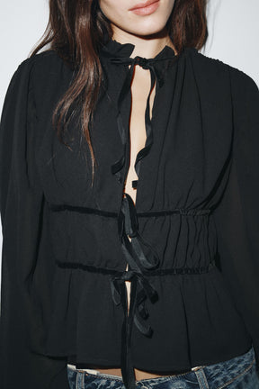 Velvet-Tie Georgette Blouse