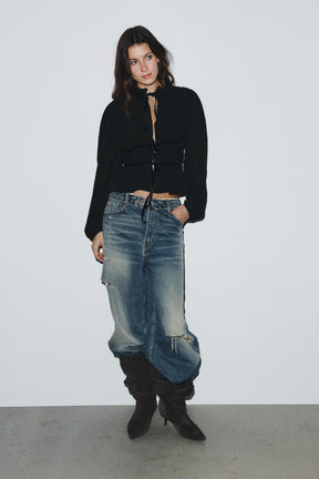 Velvet-Tie Georgette Blouse