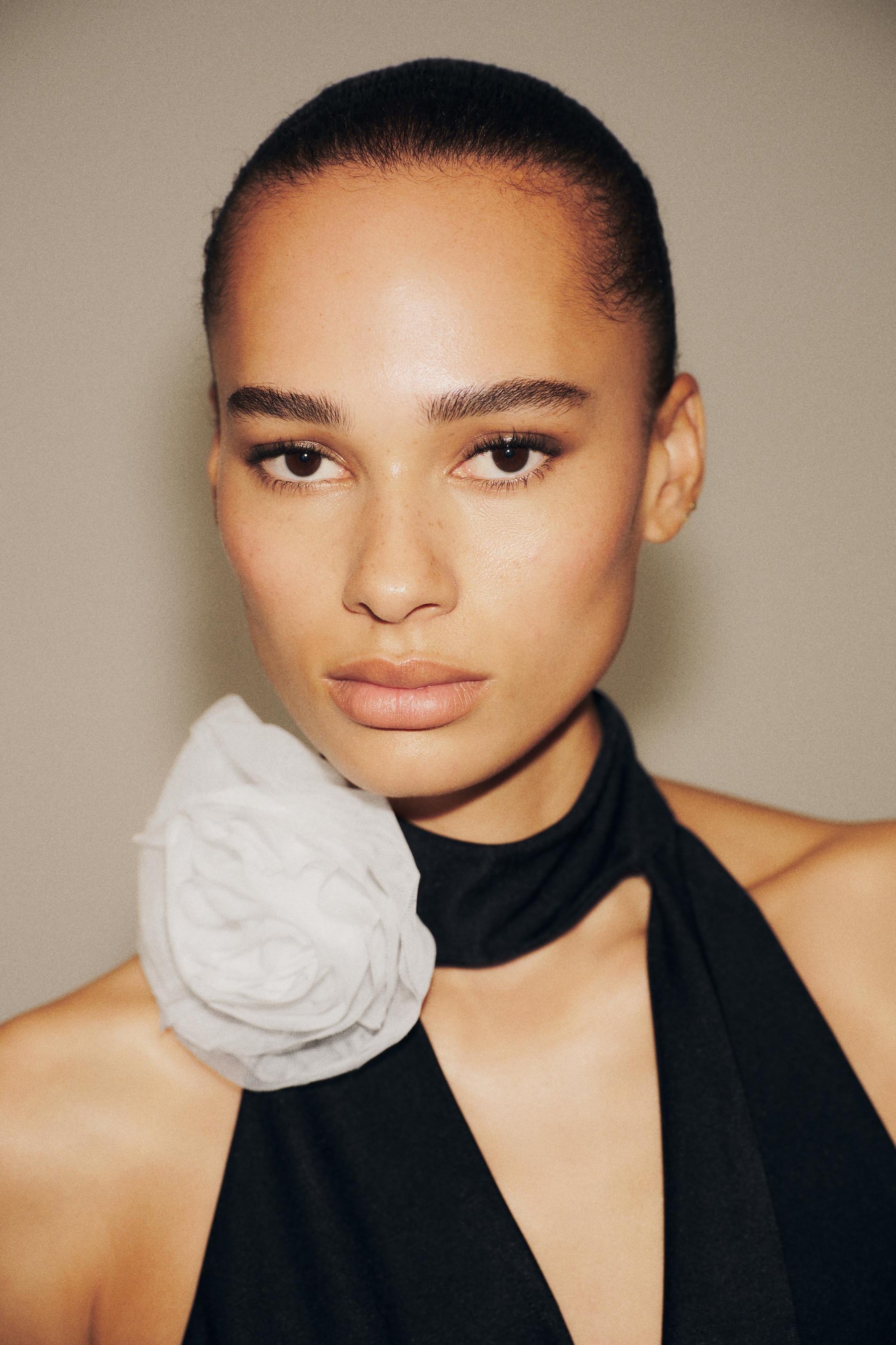 Floral appliqué halter bodysuit