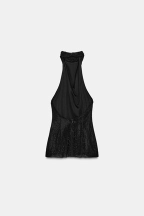 Rhinestone-Embellished Halter Top