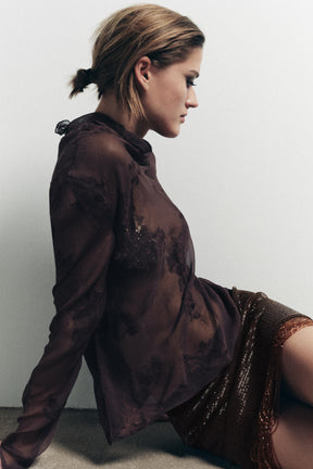 Floral Embroidered Semi-Sheer Shirt