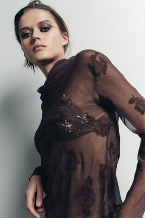 Floral Embroidered Semi-Sheer Shirt