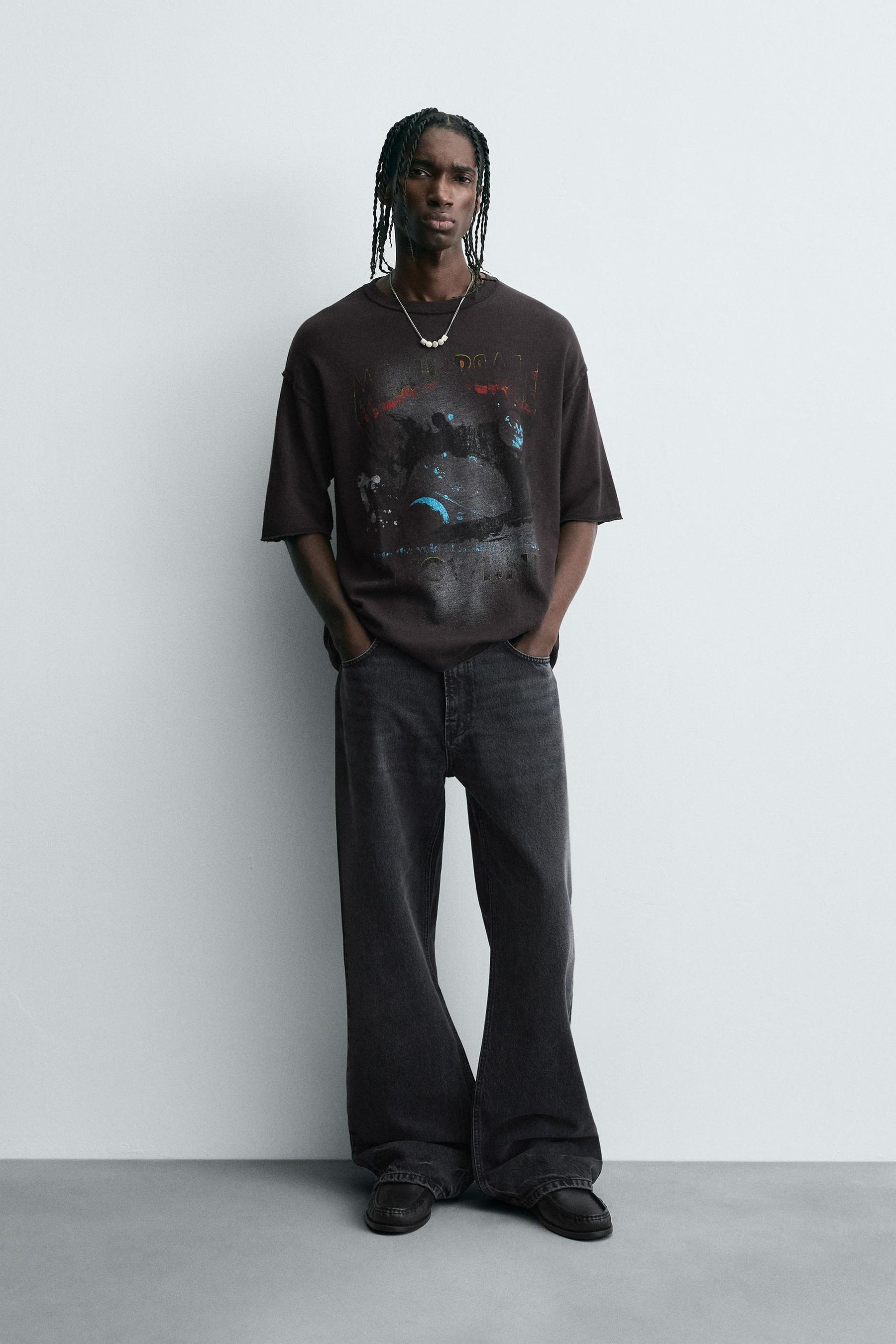 WASHED PRINTED KNIT T-SHIRT - Image 1