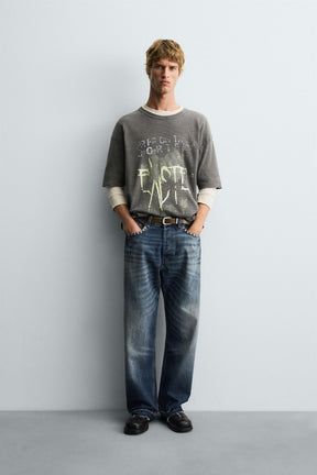 WASHED PRINTED KNIT T-SHIRT - Image 1
