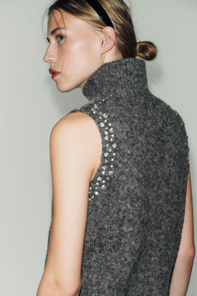 Wool Blend Rhinestone Beaded