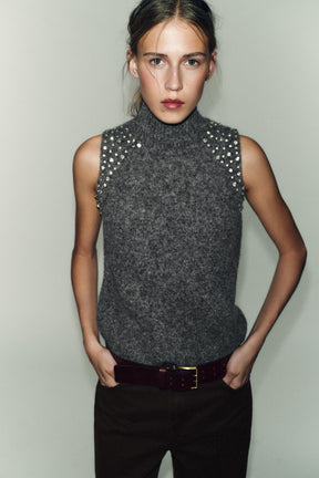 Wool Blend Rhinestone Beaded