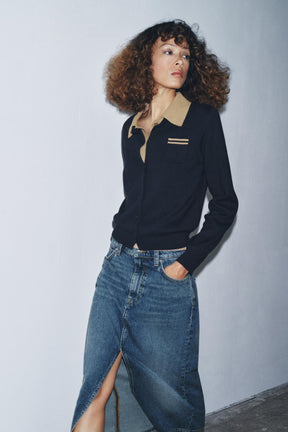 CONTRAST DOUBLE-LAYER KNIT POLO JACKET - Image 3
