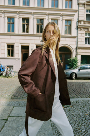 SUEDE EFFECT BELTED JACKET