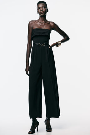 CREPE BUSTIER JUMPSUIT WITH BELT - Image 3