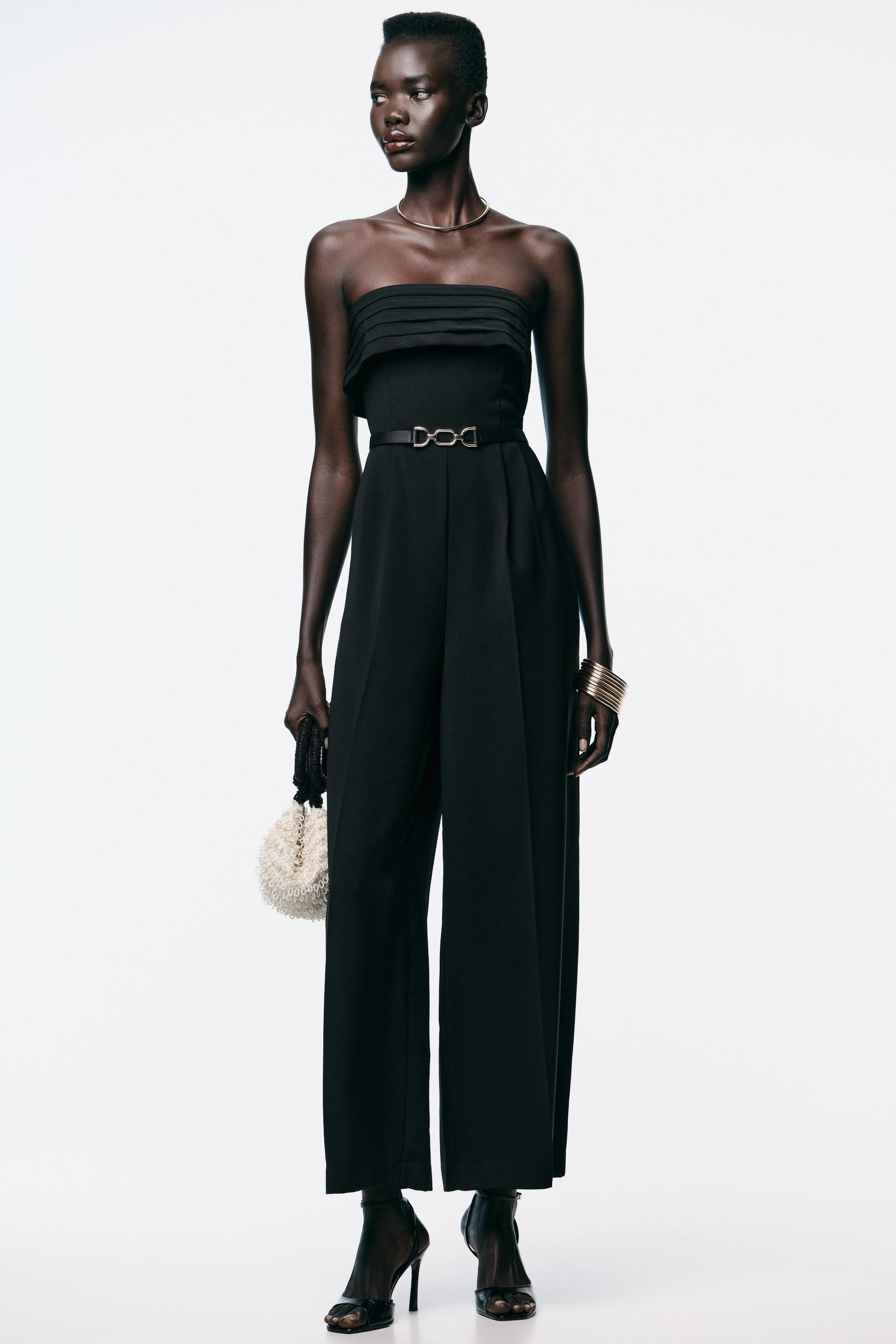 CREPE BUSTIER JUMPSUIT WITH BELT - Image 1