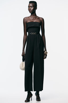 CREPE BUSTIER JUMPSUIT WITH BELT - Image 1