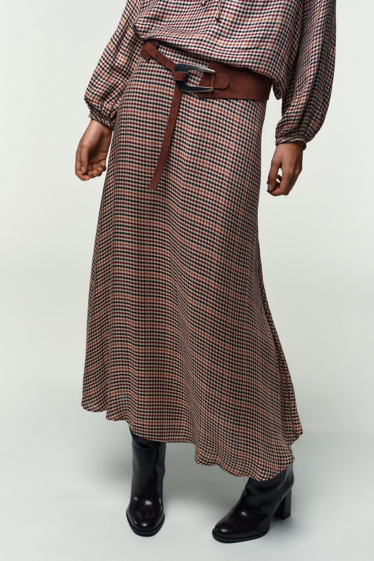Belted Check Skirt