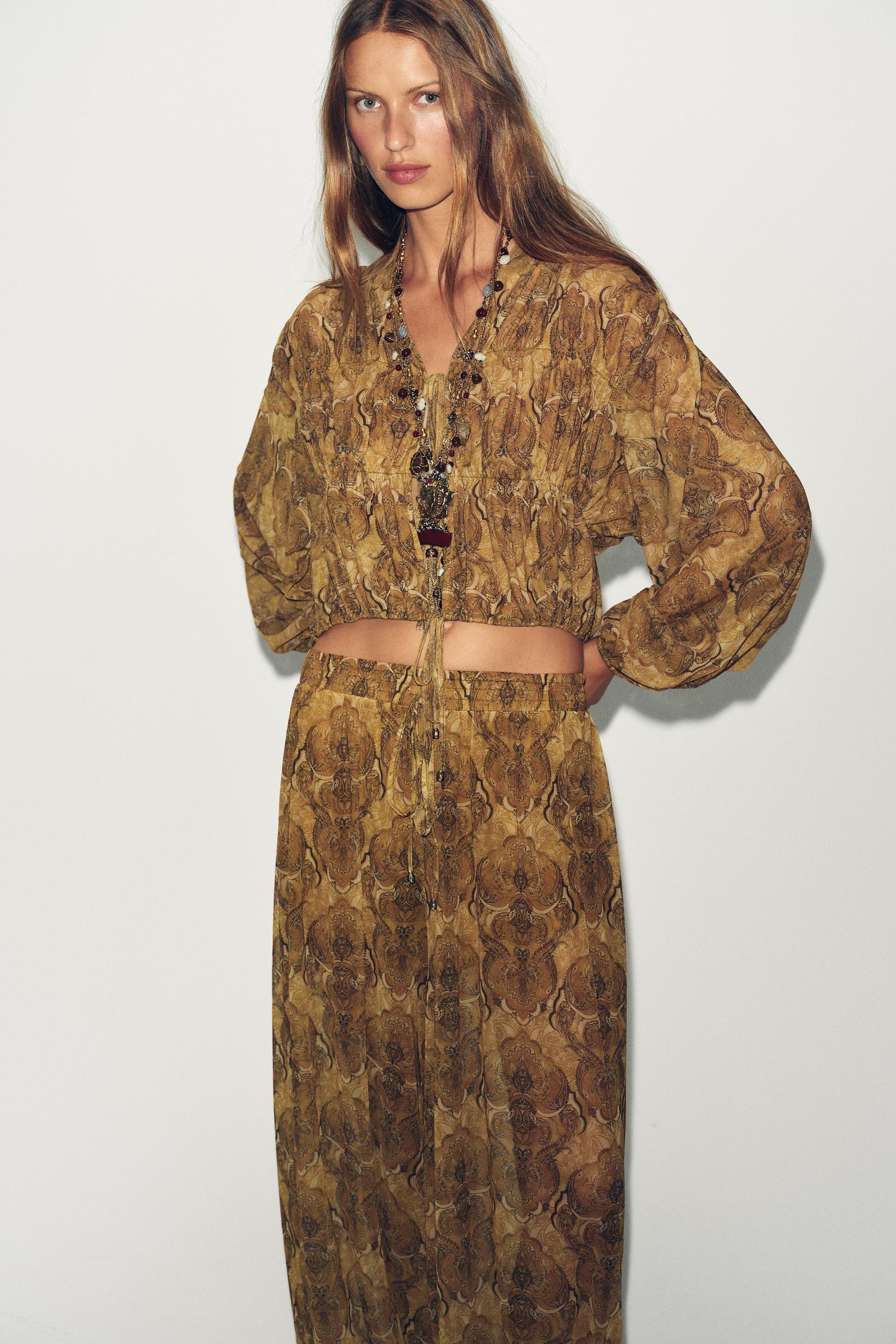 Tied-Detail Printed Blouse