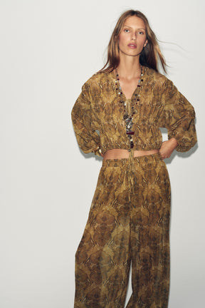 Tied-Detail Printed Blouse