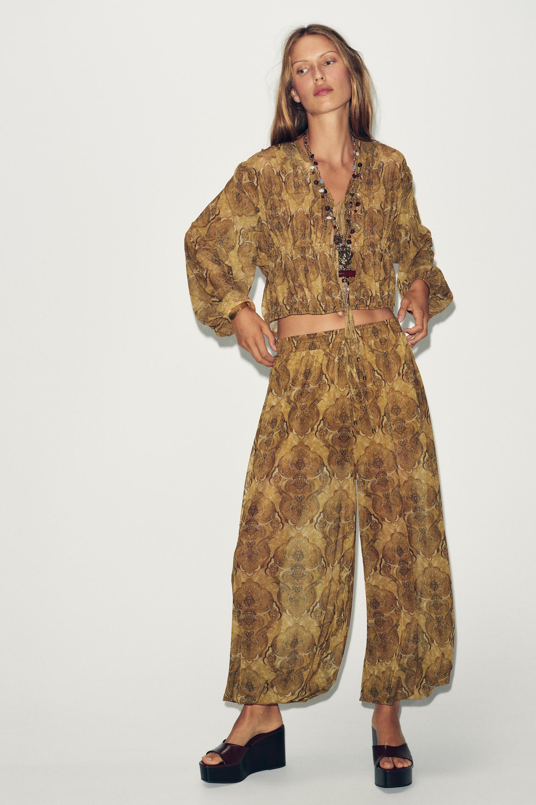 Tied-Detail Printed Blouse