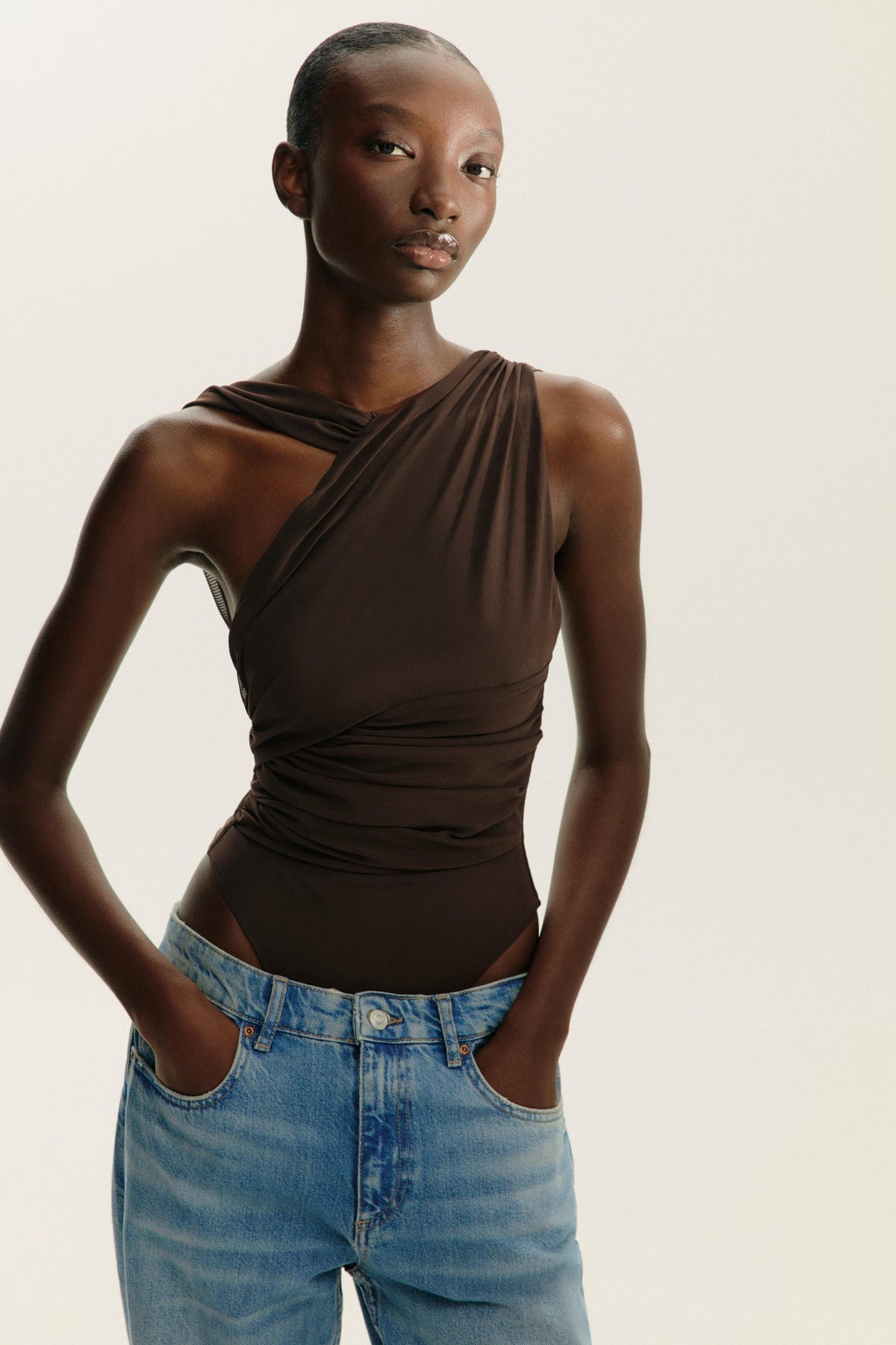 Asymmetric Tulle Bodysuit