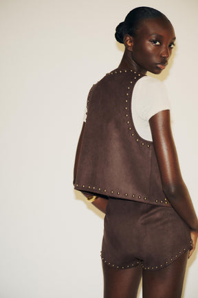 FAUX SUEDE STUD SHORTS