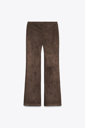 Faux Suede Flare Trousers