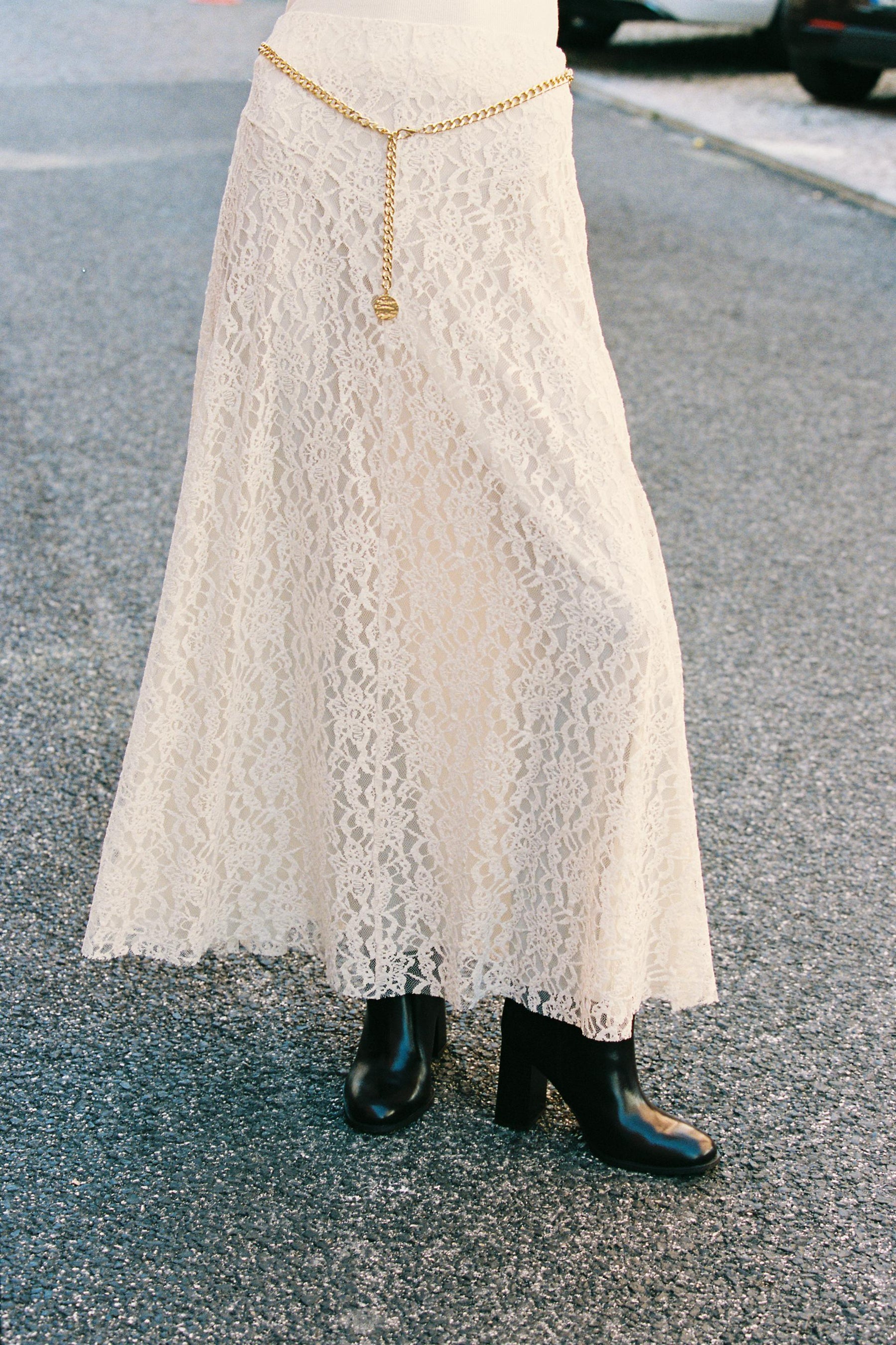 Chain-Accented Midi Skirt
