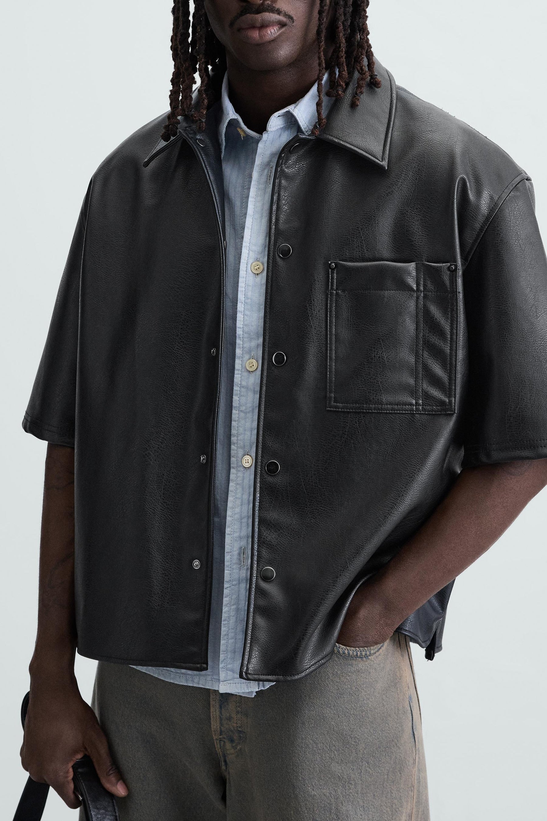 LEATHER EFFECT OVERSHIRT - Image 5