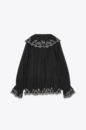 Embroidered Ruffle Blouse