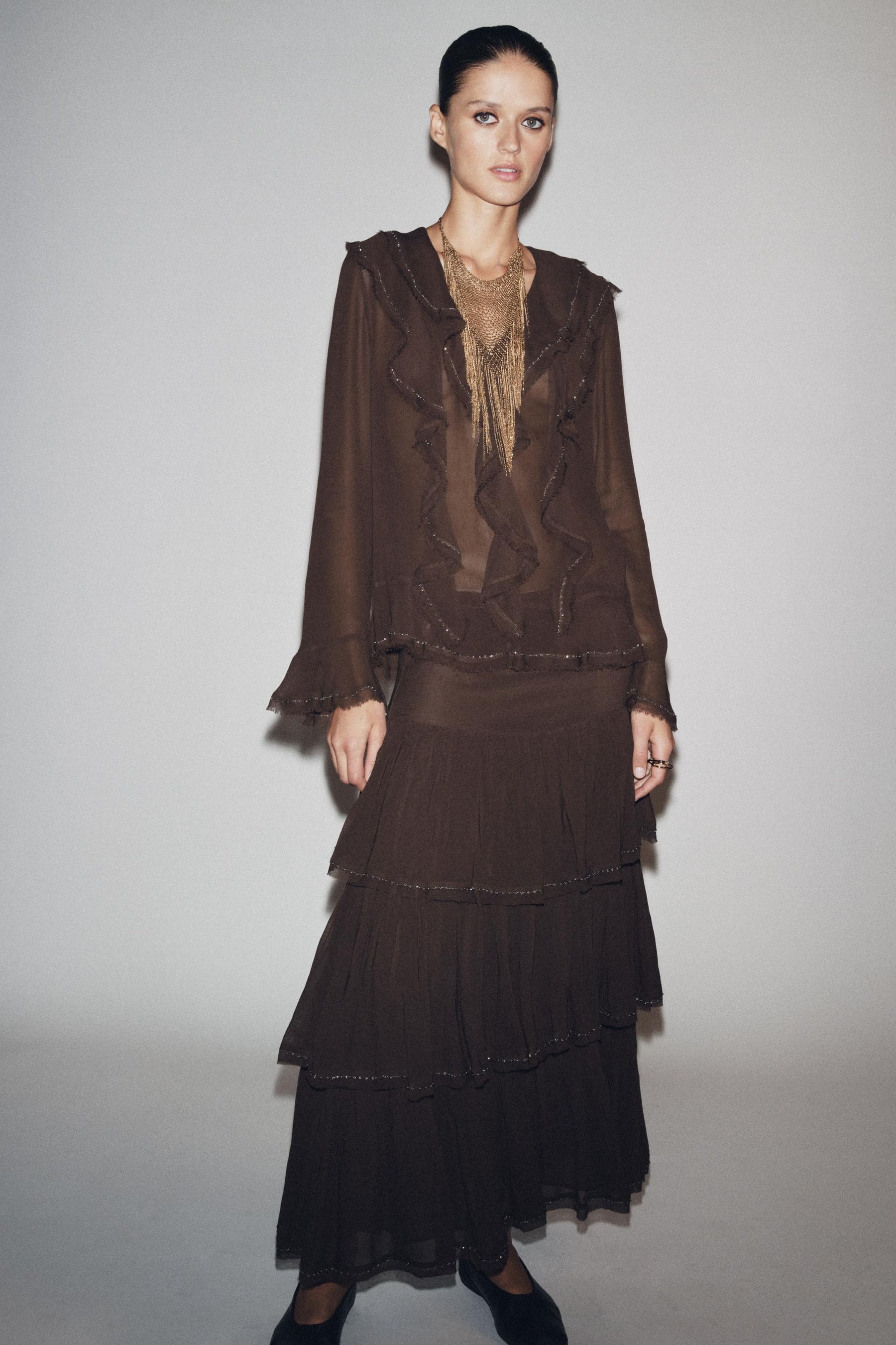 Beaded Ruffled Blouse