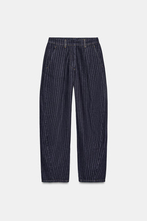 Mid-Waist Striped Balloon Jeans