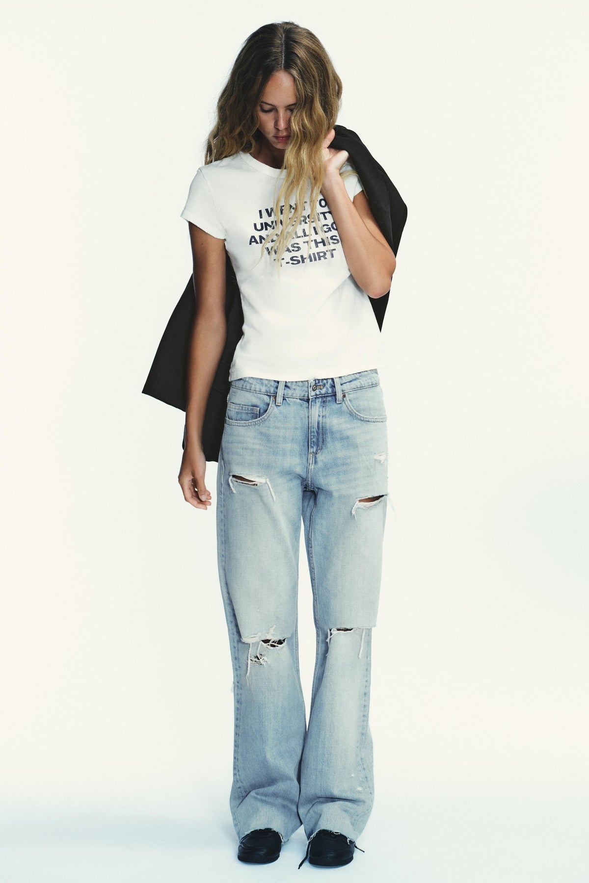 Ripped Wide-Leg Mid-Waist Jeans