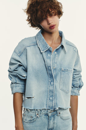 Ripped Crop Denim Overshirt