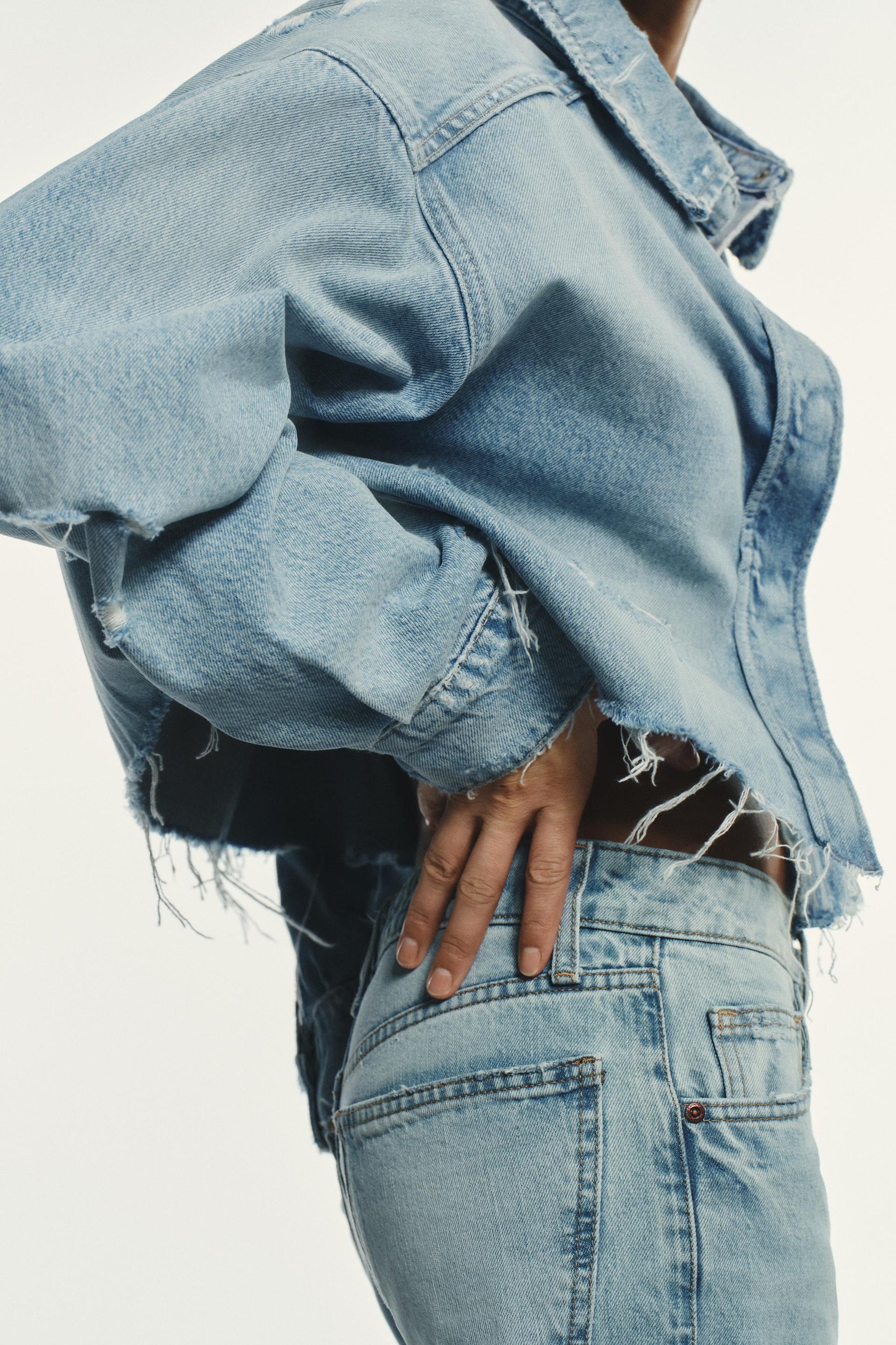 Ripped Crop Denim Overshirt