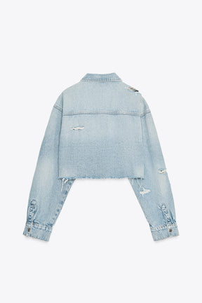 TRF RIPPED CROP DENIM OVERSHIRT - Image 7