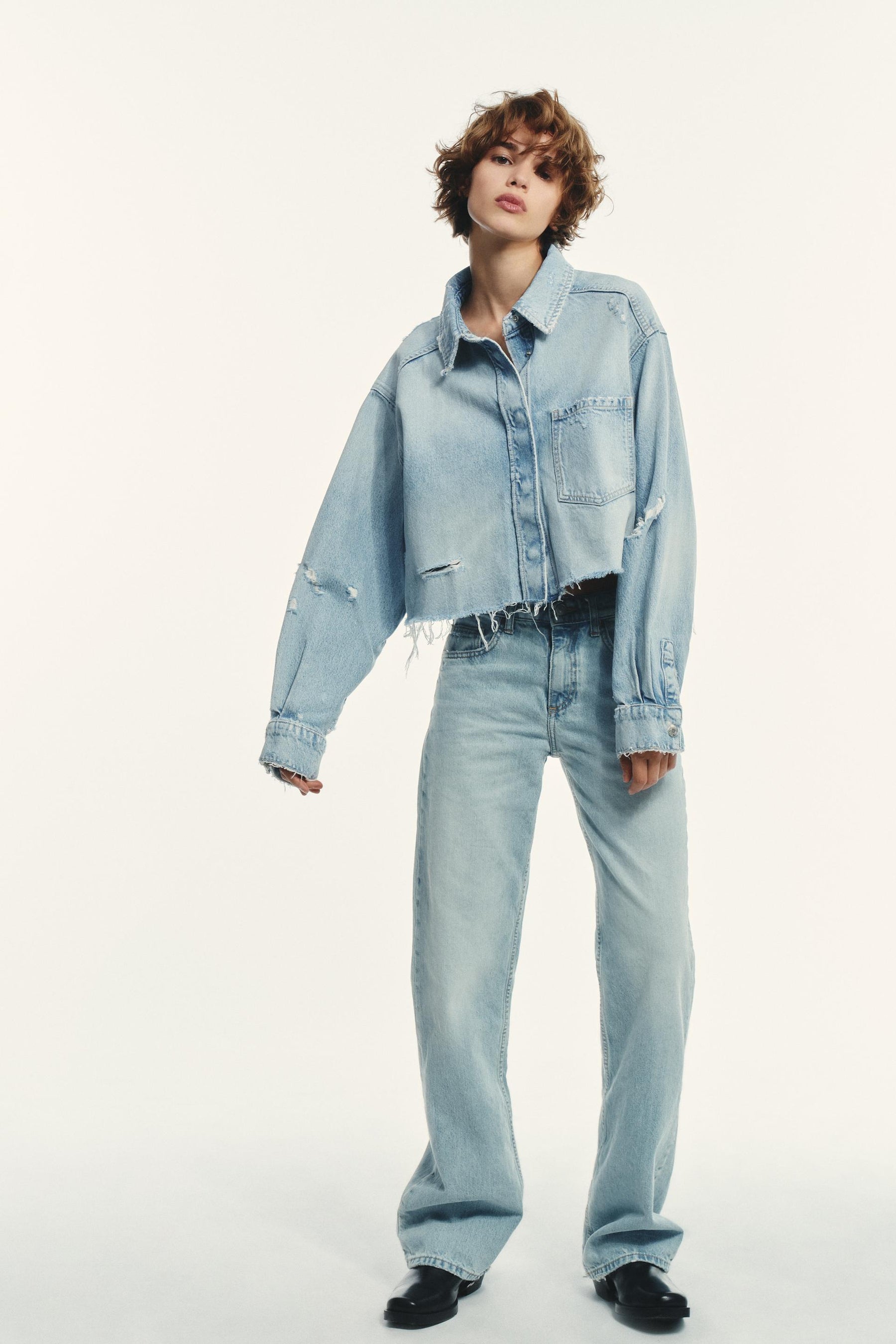 Ripped Crop Denim Overshirt
