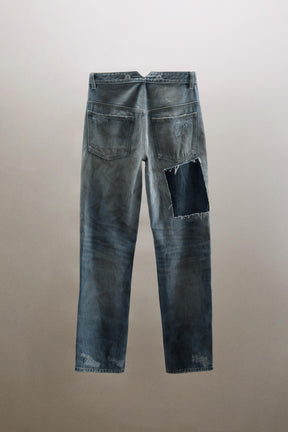 Ripped patch low-rise jeans