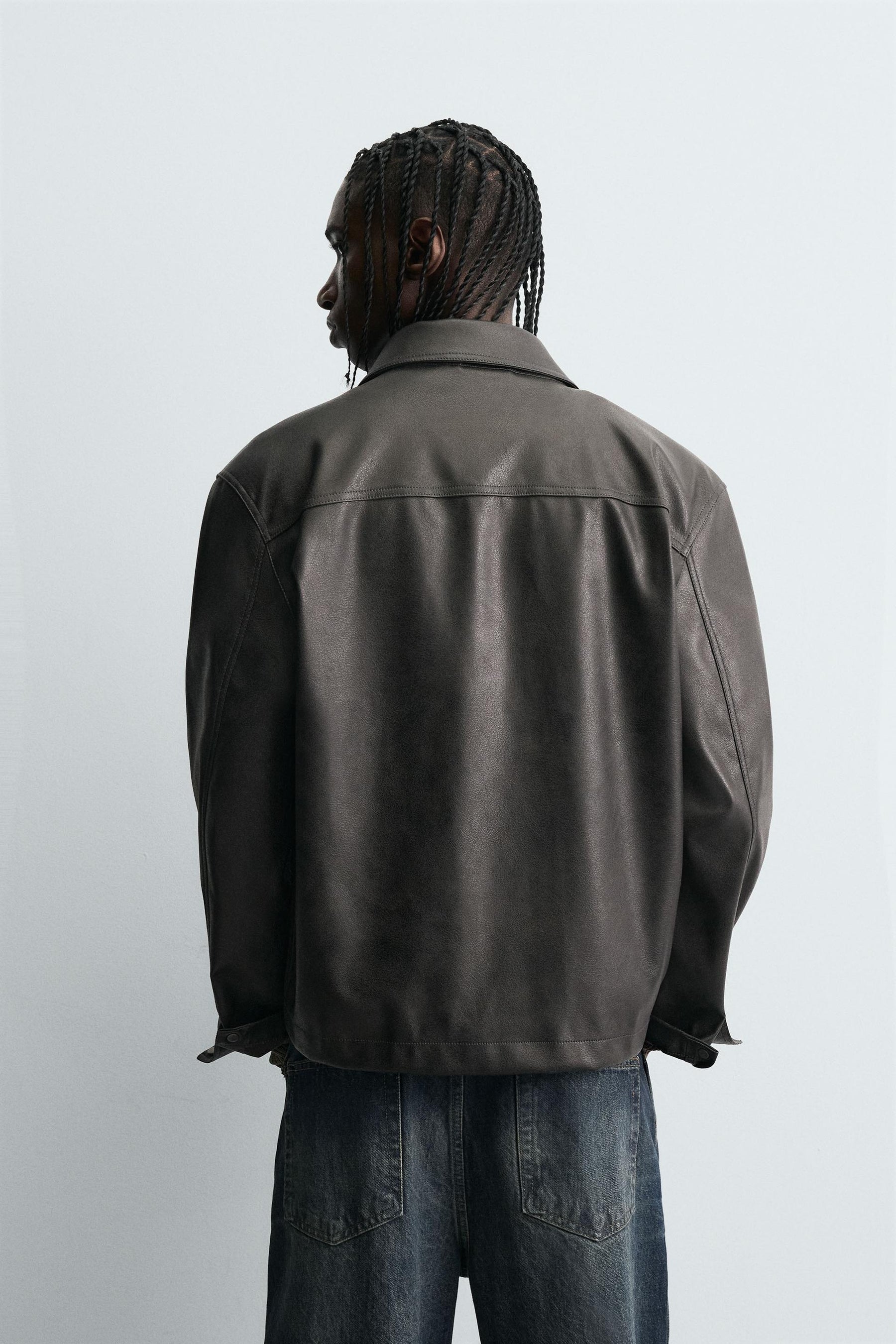 WASHED FAUX LEATHER OVERSHIRT - Image 3