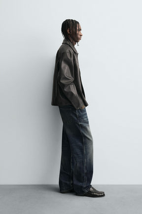 WASHED FAUX LEATHER OVERSHIRT - Image 4